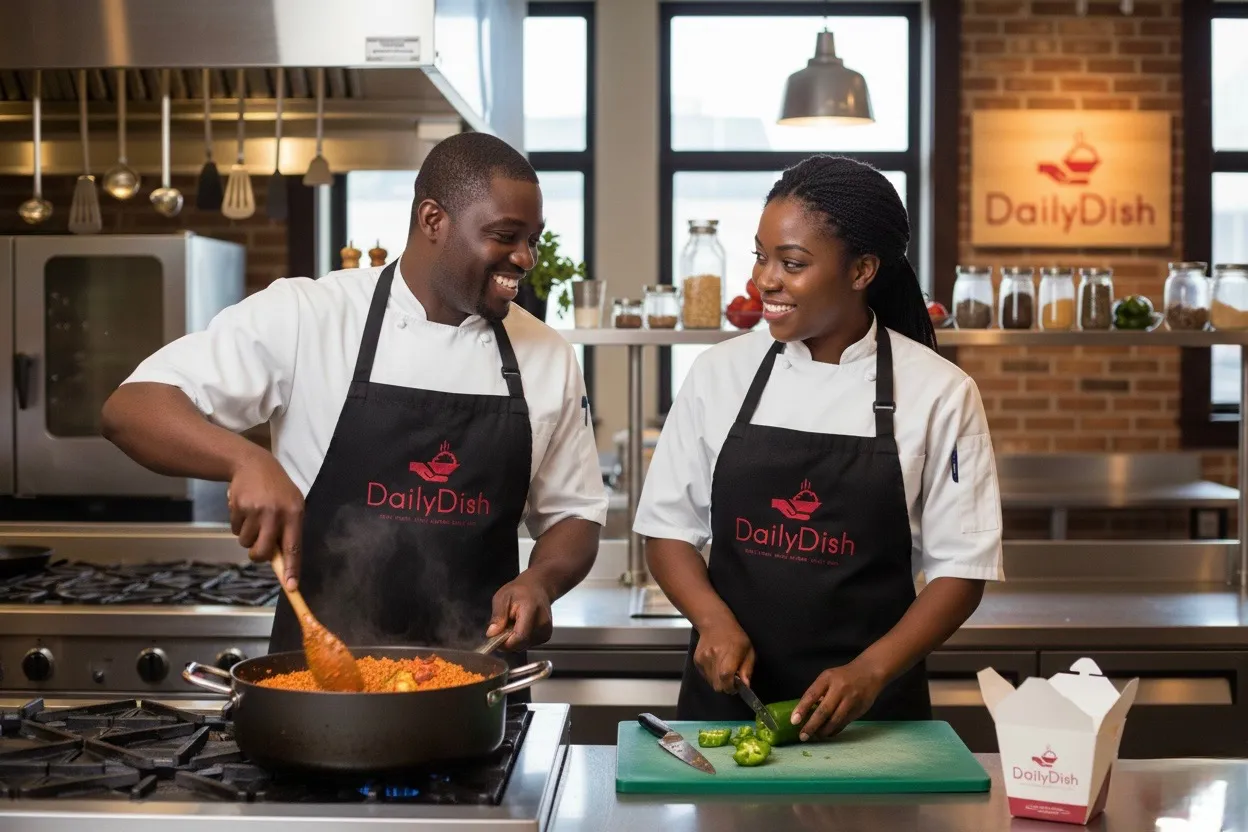 Our kitchen team preparing authentic African meals